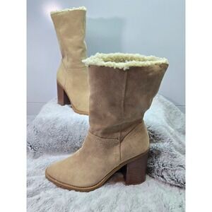 Lug Heel Booties Faux Suede Shearling Lined Ankle‎ Boots Women's Size 6